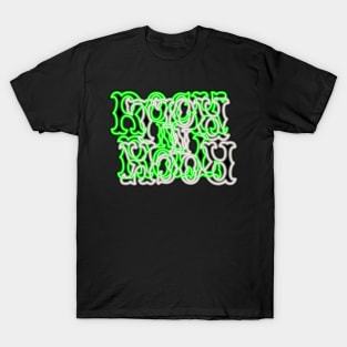 Glowing Neon Green and White RocK n RolL Anagram T-Shirt